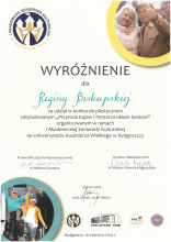 Dyplom - wyróżnienie dla Reginy Biskupskiej