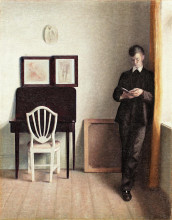  Wnętrze z młodym czytającym mężczyzną (1989 r.), autor: Vilhelm Hammershøi (The Hirschsprung Collection, Kopenhaga) źródło: Wik