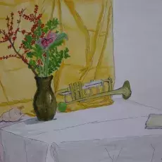 Stachowska Janina<br /><em>Martwa Natura</em><br />(rysunek piórkiem, akwarela)