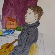 Stachowska Janina<br /><em>Martwa Natura z Postacią</em><br />(rysunek piórkiem, akwarela)