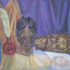Haczewska Zofia<br /><em>Martwa Natura z Maską</em><br />(pastel)