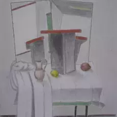 Kusińska Bronisława<br /><em>Martwa Natura z Lustrami</em><br />(pastel)