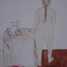 Okniańska Irena<br /><em>Akt</em><br />(rysunek piórkiem, lawowany)