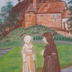 Janina STACHOWSKA - Scenka rodzajowa z epoki Mikołaja Kopernika (pastel)