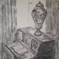 Alicja Szymkowicz - Wnętrze muzeum (rysunek węglem)