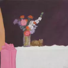 Pietraszczyk Teresa - Martwa natura kwiatowa z łasiczką (pastel)