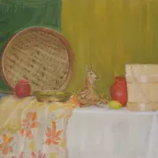 Rajca Krystyna - Martwa natura z sarenką (pastel)